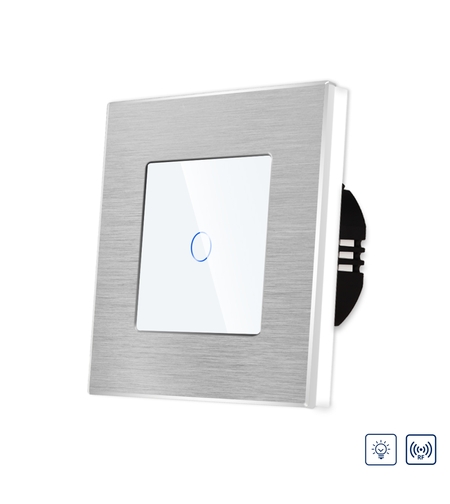 Intrerupator Simplu cu Variator cu Touch din Sticla si Rama de Aluminiu LUXION, RF433, alb