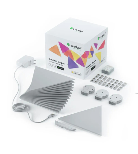 Kit 15 Panouri luminoase Nanoleaf Shapes Triangles, Iluminare LED RGBW, Senzor muzica, Cablu 2.5 m, Compatibil cu asistenti vocali
