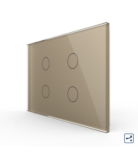 Intrerupator cvadruplu cap scara / cruce cu touch Livolo din sticla, standard Italian - Serie noua, auriu