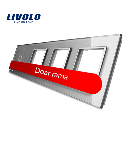 Rama intrerupator cu touch simplu+priza tripla LIVOLO din sticla, gri