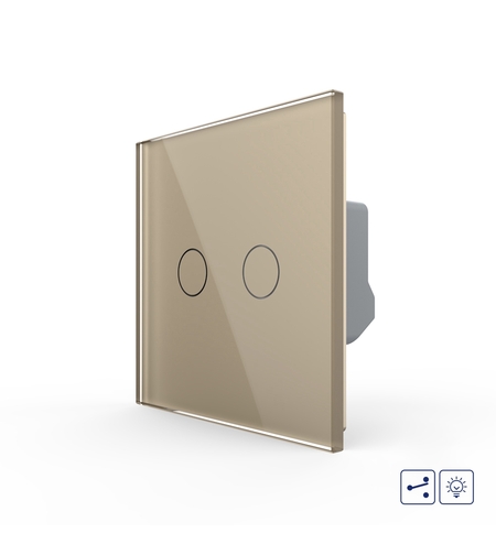 Intrerupator Dublu Cap Scara / Cruce cu Variator si Touch LIVOLO - Serie Noua, auriu