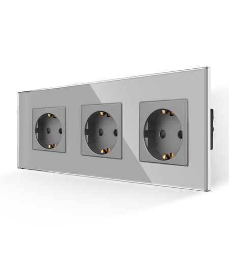 Priza Tripla cu Rama din Sticla LUXION, gri