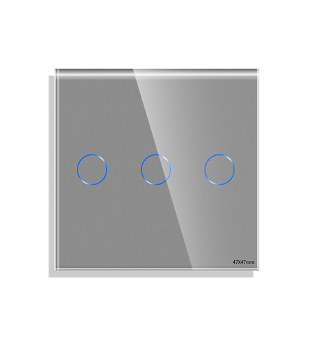 Panou Intrerupator Triplu cu Touch Mini din Sticla LUXION, gri