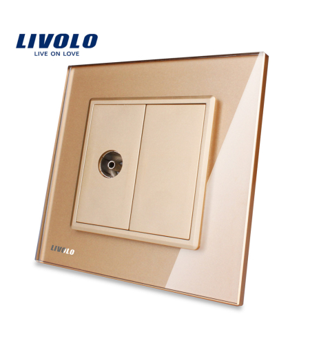 Priza simpla TV Livolo cu rama din sticla, auriu