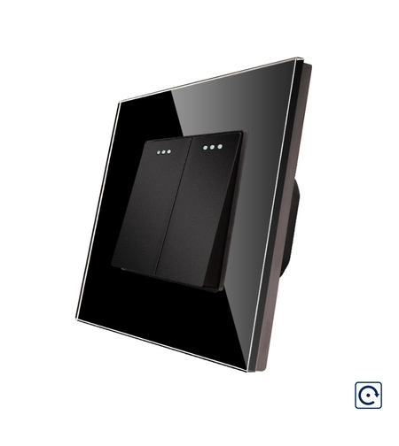 Intrerupator Dublu Mecanic cu Reset / Revenire LUXION cu Rama din Sticla, negru