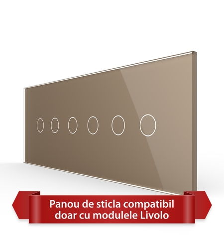 Panou Intrerupator Dublu + Dublu + Dublu cu Touch LIVOLO din Sticla, Standard Italian - 6/7M, auriu