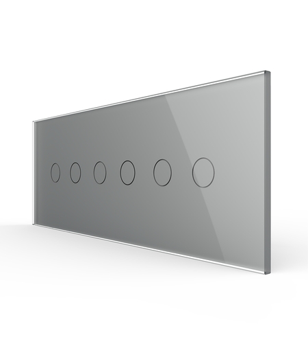 Intrerupator Dublu + Dublu + Dublu cu Touch LIVOLO cu Rama Din Sticla, Standard Italian, 6M, gri