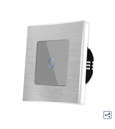 Intrerupator Simplu Cap Scara / Cruce cu Touch din Sticla si Rama de Aluminiu LUXION, Serie A, gri