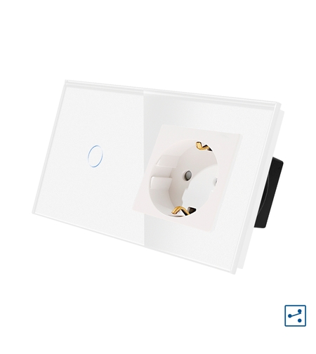 Intrerupator Simplu Cap Scara / Cruce + Priza cu Rama din Sticla LUXION, Serie A, alb