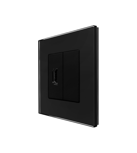 Priza HDMI cu Rama din Sticla LUXION, negru