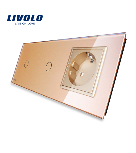 Intrerupator LIVOLO simplu+simplu cu touch si priza din sticla, auriu