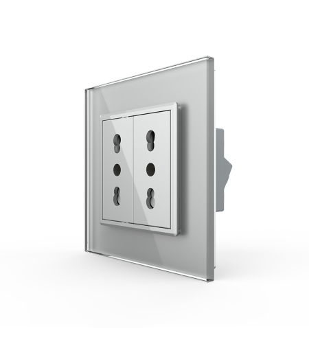 Priza dubla module inguste Livolo cu rama din sticla - standard german, gri