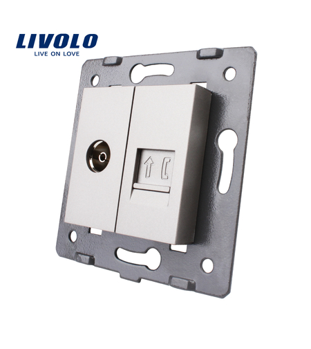 Priza dubla TV + telefon Livolo, gri