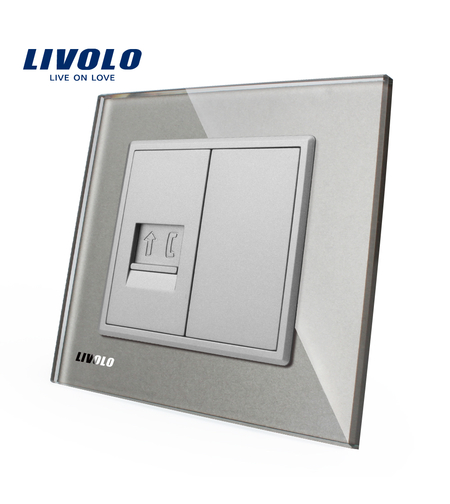 Priza simpla Telefon Livolo cu rama din sticla, gri