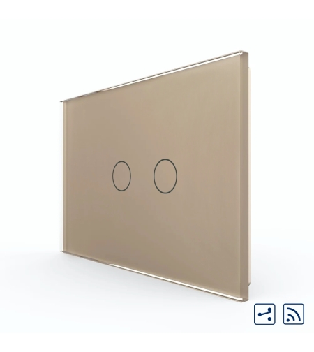 Intrerupator Dublu Cap Scara / Cruce Wireless cu Touch LIVOLO din Sticla – Standard Italian, auriu