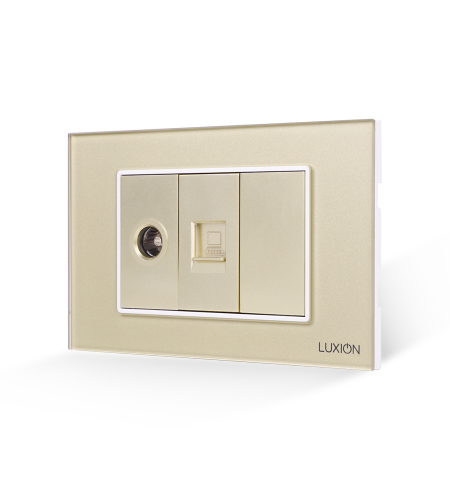 Priza TV + Internet cu Rama din Sticla LUXION, Standard Italian, 3M, auriu