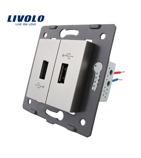 Priza Dubla USB Livolo, gri