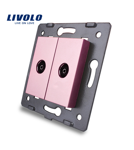 Priza dubla TV Livolo fara rama din sticla, roz
