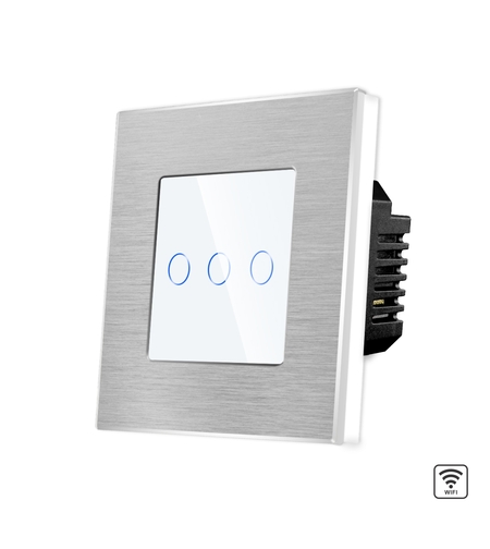 Intrerupator Triplu Wi-Fi cu Touch din Sticla si Rama de Aluminiu LUXION, alb