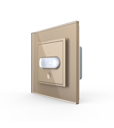 Intrerupator senzor de miscare PIR Livolo cu rama din sticla, auriu