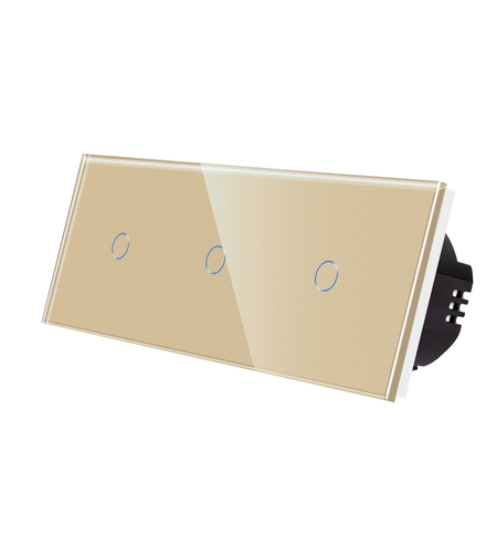 Intrerupator Simplu + Simplu + Simplu cu Touch din Sticla LUXION, auriu