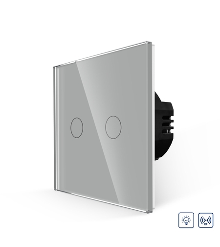 Intrerupator Dublu cu Variator si Touch din Sticla LUXION, RF433, gri