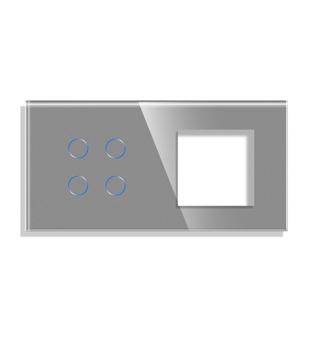 Panou Intrerupator Cvadruplu cu Touch si Priza Simpla Din Sticla LUXION, gri