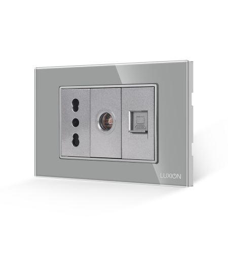 Priza Ingusta + TV + Internet cu Rama din Sticla LUXION, Standard Italian, 3M, gri