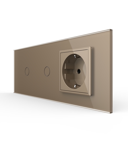 Intrerupator Simplu + Simplu + Priza LIVOLO cu Rama Din Sticla, Standard Italian, 6M, auriu