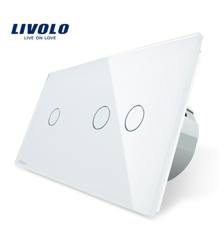 Intrerupator simplu + dublu cu touch Livolo din sticla, alb