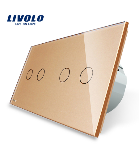 Intrerupator dublu + dublu cu touch Livolo din sticla, auriu