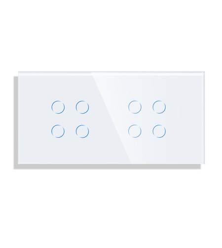 Panou Intrerupator Cvadruplu + Cvadruplu cu Touch din Sticla LUXION, alb