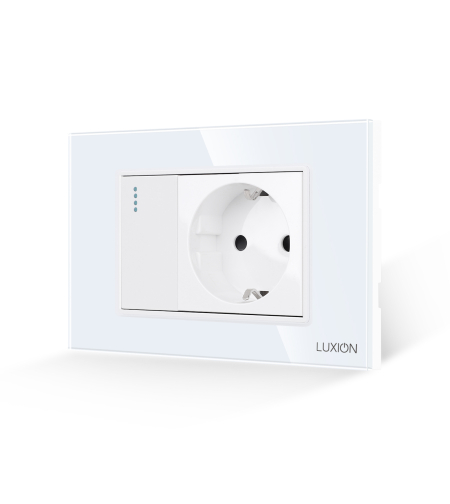 Intrerupator Simplu + Priza cu Rama din Sticla LUXION, Standard Italian, 3M, alb
