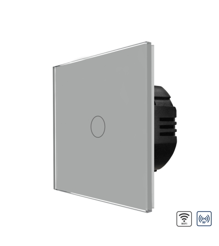 Intrerupator Simplu Wi-Fi + RF433 cu Touch din Sticla LUXION, gri
