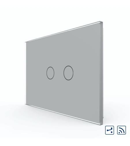 Intrerupator Dublu Cap Scara / Cruce Wireless cu Touch LIVOLO din Sticla – Standard Italian, gri