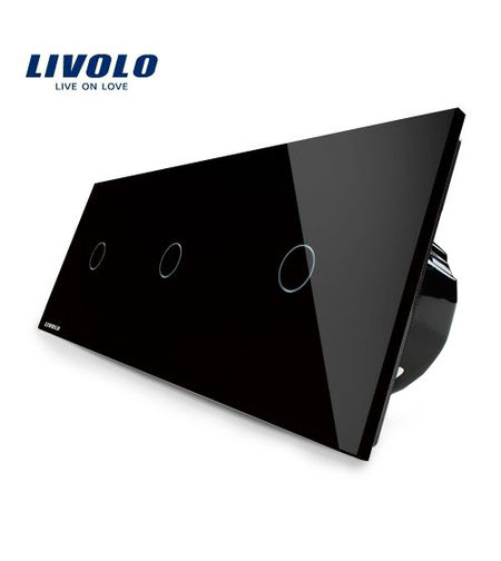 Intrerupator triplu cu touch Livolo din sticla, negru