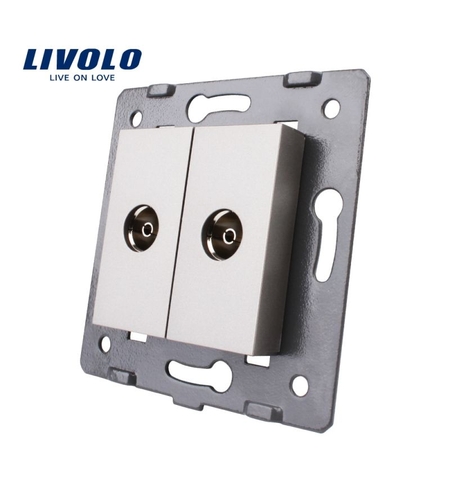 Priza dubla TV Livolo fara rama din sticla, gri