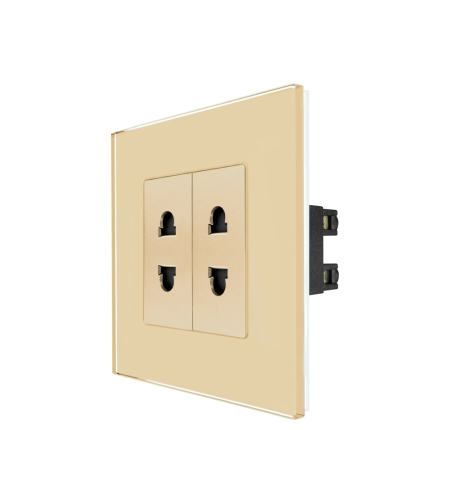 Priza Dubla cu Module Inguste cu Rama din Sticla LUXION, auriu