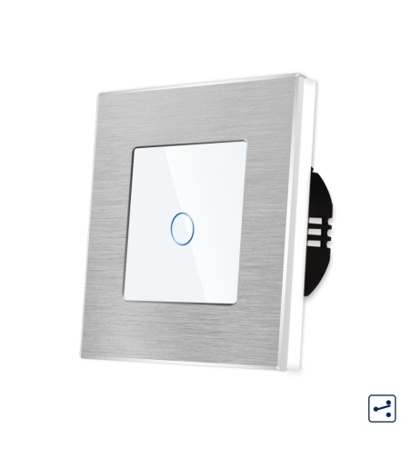 Intrerupator Simplu Cap Scara / Cruce cu Touch din Sticla si Rama de Aluminiu LUXION, Serie A, alb