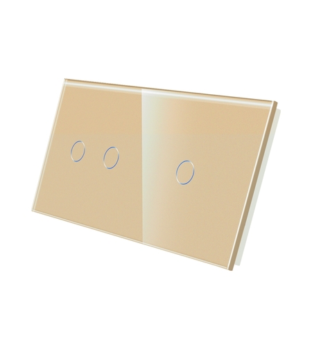 Panou Intrerupator Dublu + Simplu cu Touch Din Sticla LUXION, auriu