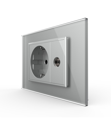 Priza simpla din rama de sticla Schuko cu TV Livolo, gri