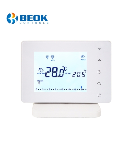 Termostat Wi-Fi pentru centrala termica pe gaz si incalzire in pardoseala cu agent termic BeOk BOT306RF-WIFI, Programabil, Memorare setari, Anti-inghet, Control de pe telefonul mobil