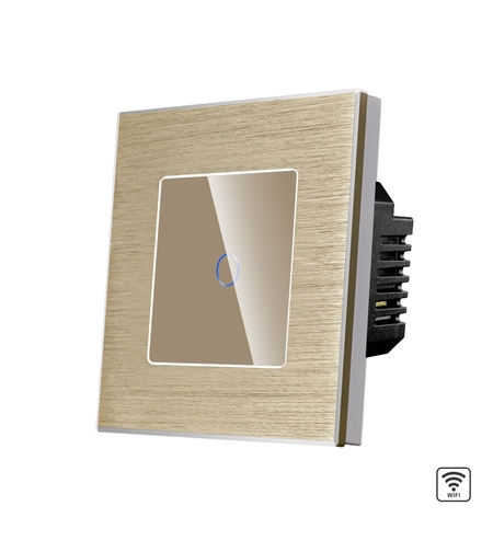 Intrerupator Simplu Wi-Fi cu Touch din Sticla si Rama de Aluminiu LUXION, auriu