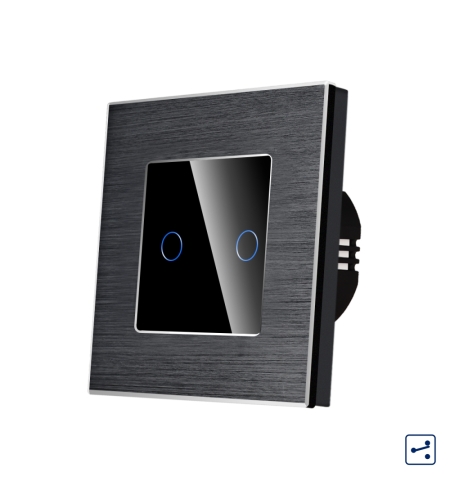 Intrerupator Dublu Cap Scara / Cruce cu Touch din Sticla si Rama de Aluminiu LUXION, Serie A, negru