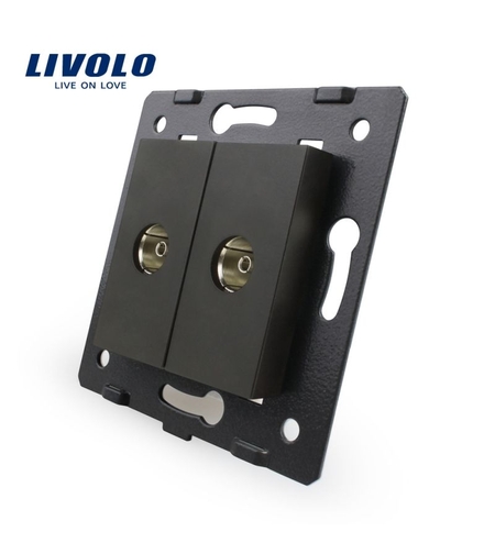 Priza dubla TV Livolo fara rama din sticla, negru