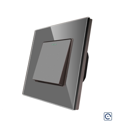 Intrerupator Simplu Mecanic cu Reset / Revenire LUXION cu Rama din Sticla, gri