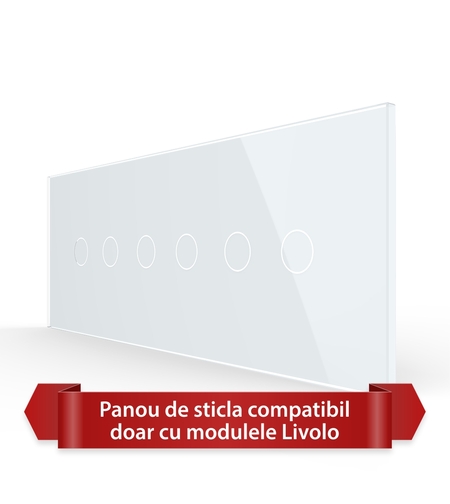 Panou Intrerupator Dublu + Dublu + Dublu cu Touch LIVOLO din Sticla, Standard Italian - 6/7M, alb