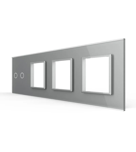 Panou Intrerupator Dublu + 3 Prize LIVOLO din Sticla, Standard German, gri
