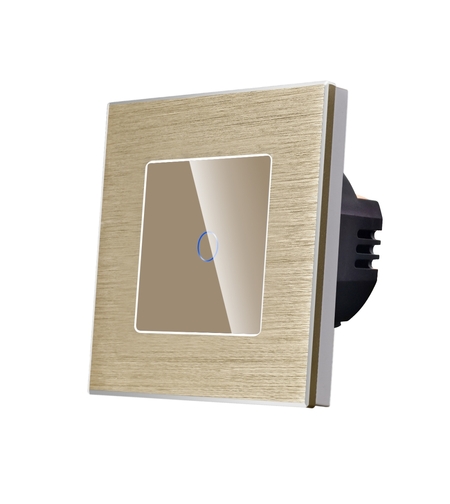 Intrerupator Simplu cu Touch din Sticla si Rama de Aluminiu LUXION, 500W, auriu