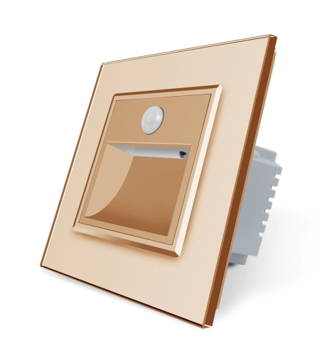 Lampa de veghe LED Livolo cu rama din sticla, Senzor miscare incorporat, auriu